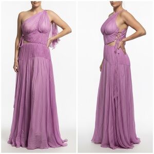 Maria Lucia Hohan Silk Matilda One Shoulder Side Lace Up Cut Out Maxi Dress 10